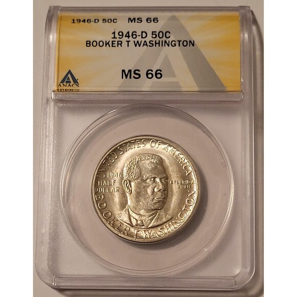 1946 D Booker T Washington Commemorative Silver Half Dollar MS66 ANACS - Picture 1 of 4